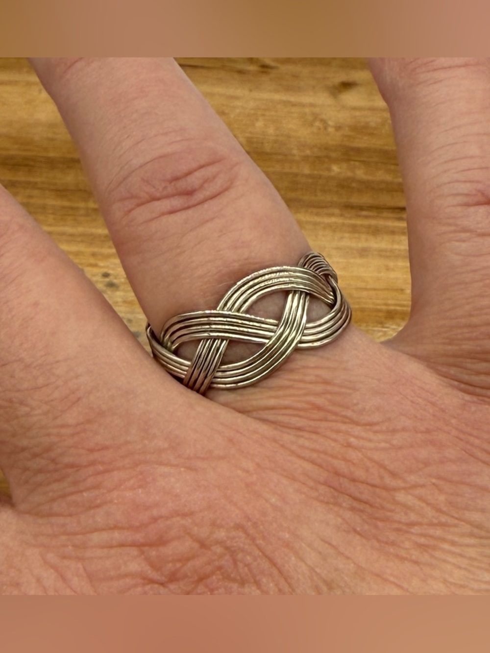 Silver-Tone Adjustable Braided Wire Ring